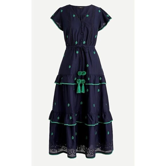 J.Crew Embroidered Midi Dress In Cotton Voile Size 10 / Néw No Tags - Picture 1 of 7
